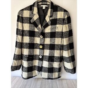VTG‎ The Limited Black/Cream Buffalo Plaid Jacket Medium 40" Chest